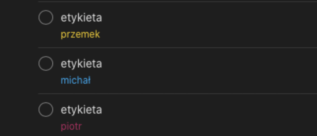 zrzut ekranu z todoist z etykietami 